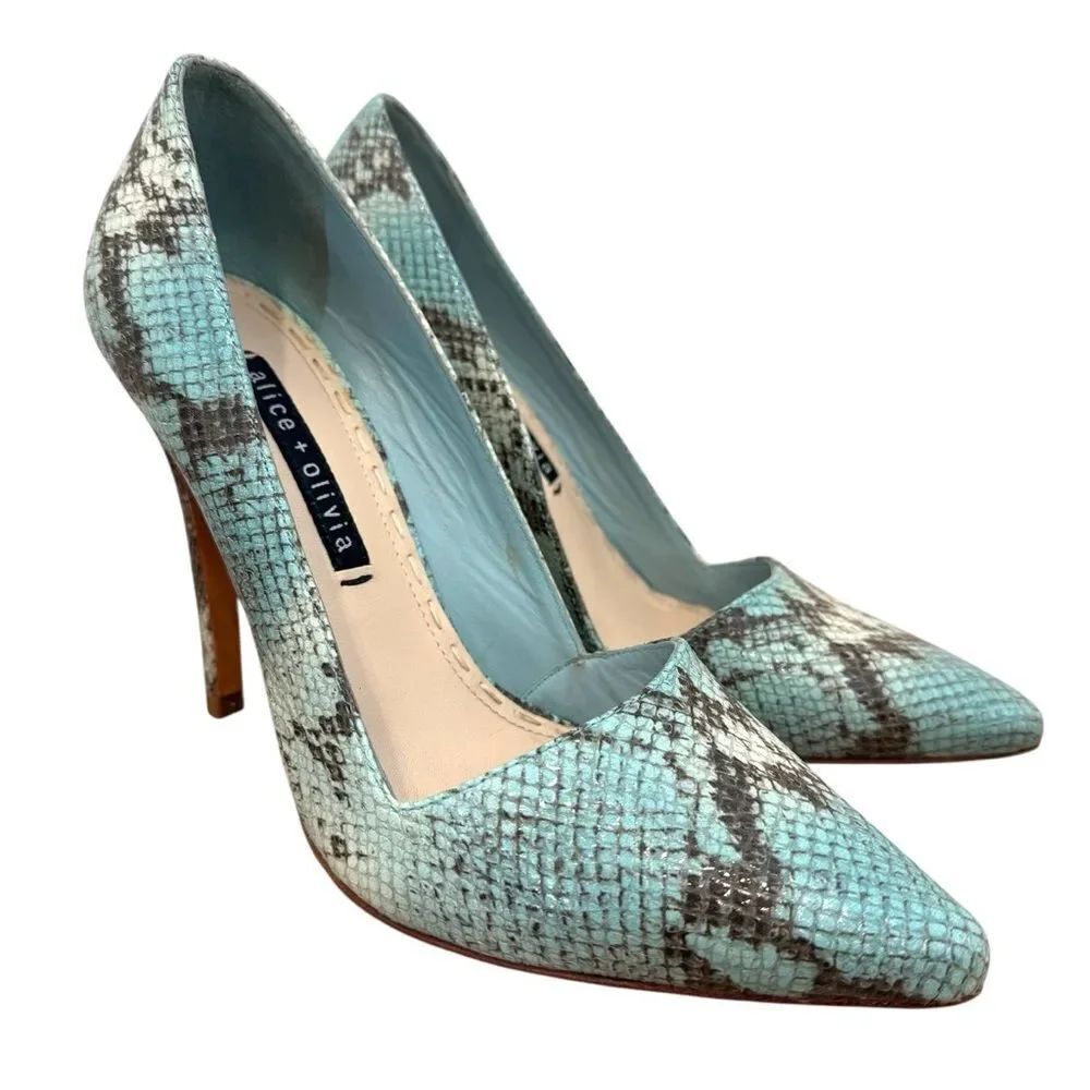 Alice + Olivia Dina Turquoise Snakeskin Heels Size 39.5